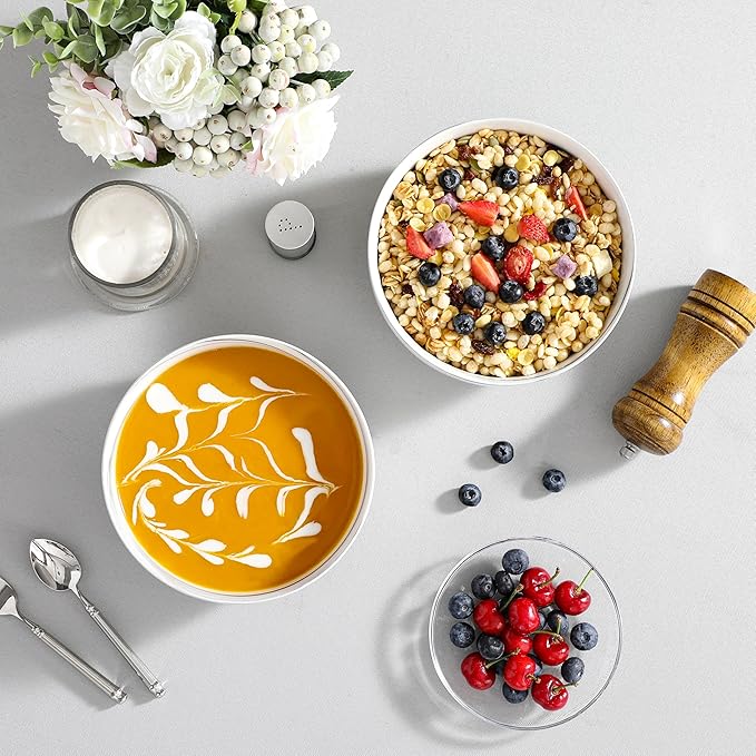 MALACASA Large Soup Bowls Set, 44 OZ (7") Salad Bowl Cereal Bowl Set of 2,Marble Grey Ceramic Bowls for Kitchen, Dishwasher & Microwave Safe, Series REGULAR