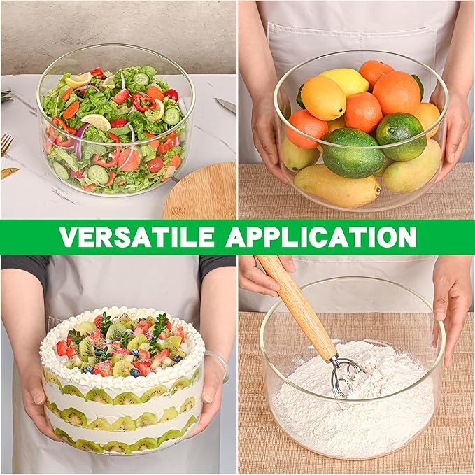 Large Salad Bowl, 155 oz Trifle Bowl Glass with Sealed Lid,Large Glass Food Storage Versatile Serving Bowl for Laying Ice Cream,Cake,Cupcake,Salad,Fruit,Baking,Dessert and Party Diy, Microwave Safe