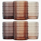 Khen Hobnail Beaded Highball Drinking Tumbler Glasses | Set of 6 | Color, Vintage Bubble Design Whiskey Glassware, Old-Fashioned, Embossed Design for Water, Wine, Cocktail Embossed, Rocks Glass
