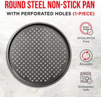 Non-Stick Pizza Pan with Holes - 13-Inch Perforated Pizza Crisper Carbon Steel Pizza Pan - 1 Round Pizza Trays PFOA PFOS and PTFE Free