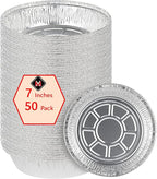 Mr Miracle Pack of 50 Disposable Aluminum Foil Pans –7 Inch Circular Aluminum Pans, Ideal for Baking, Storing, Heating, Serving, BBQ - Round Foil Pans