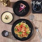 E-far Stoneware Dinnerware Sets, 12-Piece Plates and Bowls Dish Set for 4, Kitchen Modern Dinning Ware, Chip and Scratch Resistant, Microwave & Dishwasher Safe, Matte Black