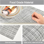 Placemats Set of 6 - Easy Clean Washable Vinyl Placemats - Wipeable Heat Resistant Table Mats for Dining Table - 17.7x11.8 Inch (6, Black & White Two-Tone)