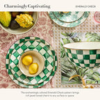 MACKENZIE-CHILDS Enamel Pinch Bowl, Small Bowl for Kitchen Ingredients, 1.5-Cup Capacity, Green-and-White Emerald Check