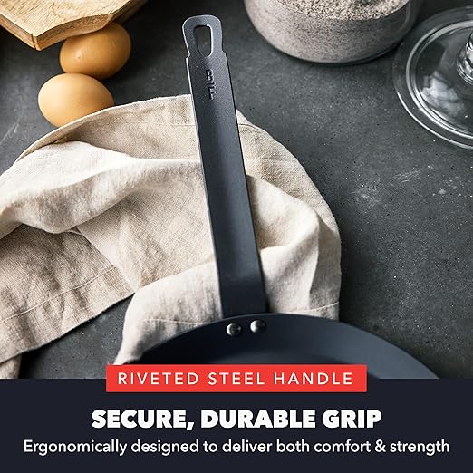 GreenPan x Bobby Flay 11" Carbon Steel Crepe Pan, Pre-Seasoned, Nontoxic, PFAS-Free, Induction Compatible, Pancake & Omelet Flat Griddle, High-Heat & Oven Safe Cookware, Cast Iron Alternative