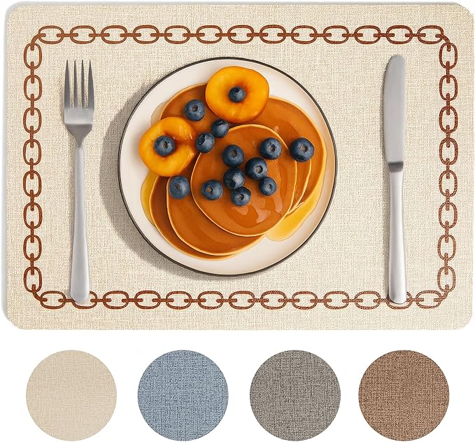 Placemats Set of 4, Heat Resistant & Waterproof Table Mats for Dining, Non Slip Scratch Proof Place Mats for Kitchen, Easy to Clean - Outdoor,Indoor Use（17x12 Inch）