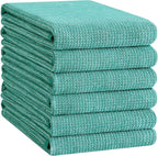 Homaxy Premium Kitchen Towels(18”x 28”, 6 Pack), Large Cotton Kitchen Hand Towels, Flat and Terry Dish Towels, 380 GSM Highly Absorbent Tea Towel Set with Hanging Loop, Green