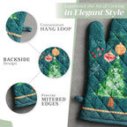 Maison d' Hermine Oven Gloves 100% Cotton Oven Mitt 7" x 13" with Loop Heat Resistant, BBQ, Cooking Gloves, Baking, Grilling, Kitchen, Handling Hot Pans (Pack of 1, Hygge Christmas)