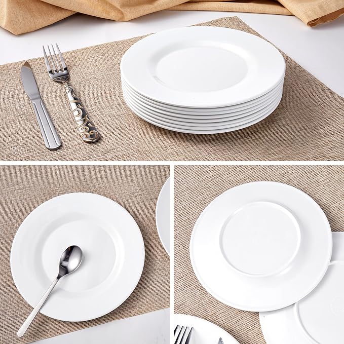 8” White Melamine Salad Plates - Smooth Round 8 Inch Melamine White Plates, Dishwasher Safe Durable Appetizer-Dishes, Set of 8