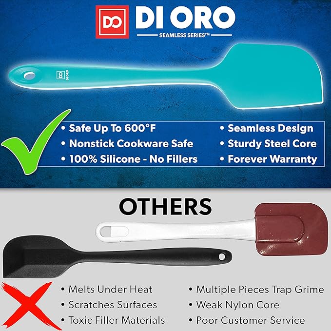 DI ORO Silicone Spatula Set - Rubber Kitchen Spatulas for Baking, Cooking, & Mixing - 600°F Heat-Resistant & BPA Free Silicone Scraper Spatulas for Nonstick Cookware - Dishwasher Safe (3pc, Teal)