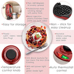 Moss & Stone Red Belgian Waffle Maker, Electric Waffle Machine, Flips & Non-Stick Grids, Temperature Control, Round Waffle