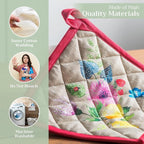 Maison d' Hermine Pot Holders Set 100% Cotton Heat Resistant Potholders 8" x 8" Hot Pads with Loop BBQ, Cooking, Grilling, Kitchen, Handling Hot Pans Spring/Summer (Pack of 2, Jardin D'Ete - Fog)