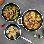 10-Inch Non Stick Frying Pans, NonStick Stainless Steel Pan Set, Tri-Ply Skillets and Pan Set with Lid, Induction Cooker Compatible, Cool-Touch Handle, Dishwasher and Oven Safe