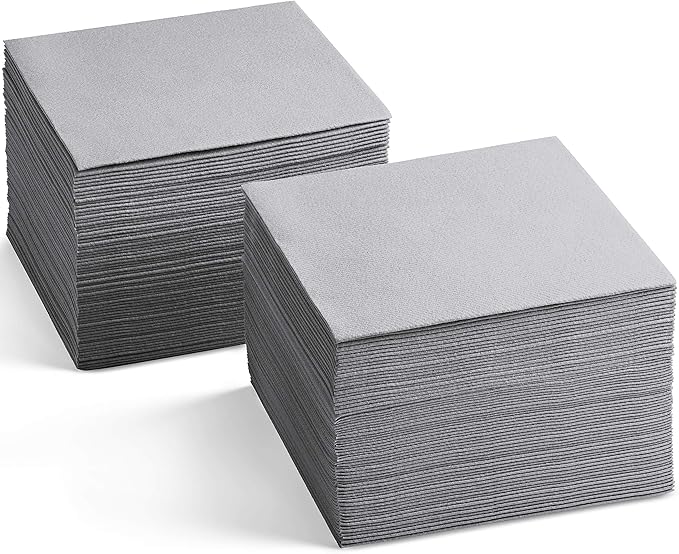Disposable Linen-Feel Cocktail Napkins, 200-Pack 5" x 5" GRAY Paper Beverage Napkins For Bar, Restaurant And Café, Dessert Napkins For Party, Wedding Or Event