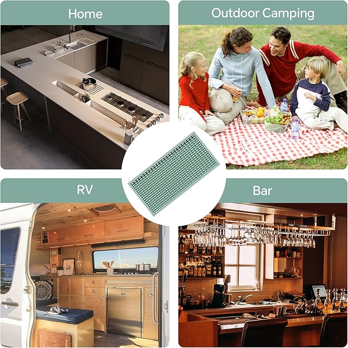 2PCS11.8 * 5.9in Green Bar Mat, Prevent Cups and Glasses from Sliding and Protect The Surface of The Table from Being Easily Damaged, Suitable for Bars, Home Bars and Coffee Bars