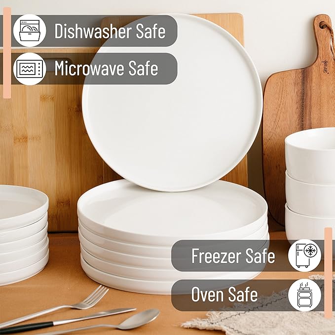 Brew To A Tea - White Porcelain Dessert Plates, Set of 6, 8.2 inch, Small Plates for Appetizers, Lightweight, Durable, Dishwasher Safe