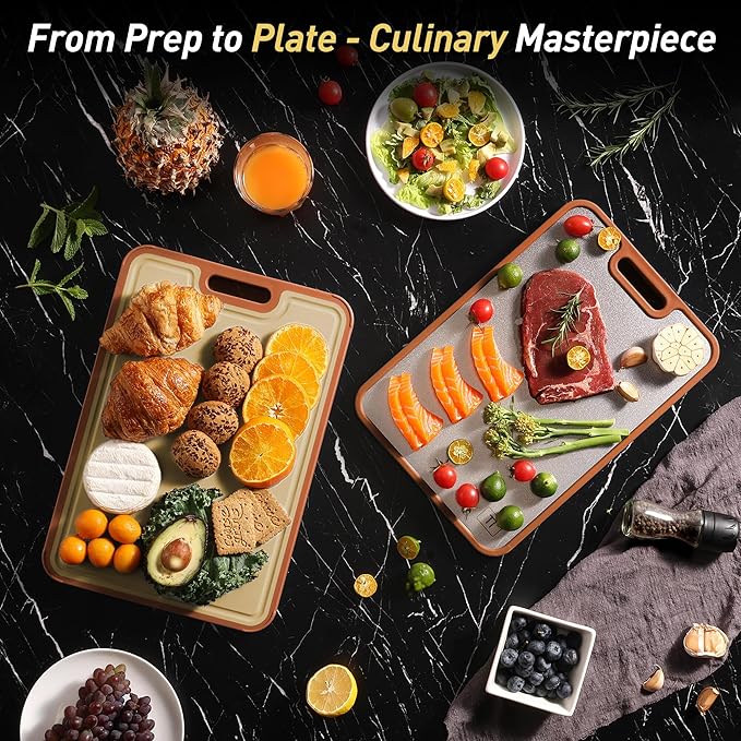 2 in 1 Pure Titanium Cutting Boards for Kitchen with Handle Meat Chopping Board Juice Groove Butcher Block Not Stainless Steel Wood Bamboo Extra Large Big Small Best Kitchen Counter Organic Vegetable