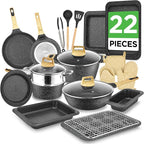 NutriChef 22-Piece Black Marble Non-Stick Cookware and Bakeware Set - Professional Home Kitchen Collection with Multi-Sized Pots, Pans, and Heat-Resistant Tools