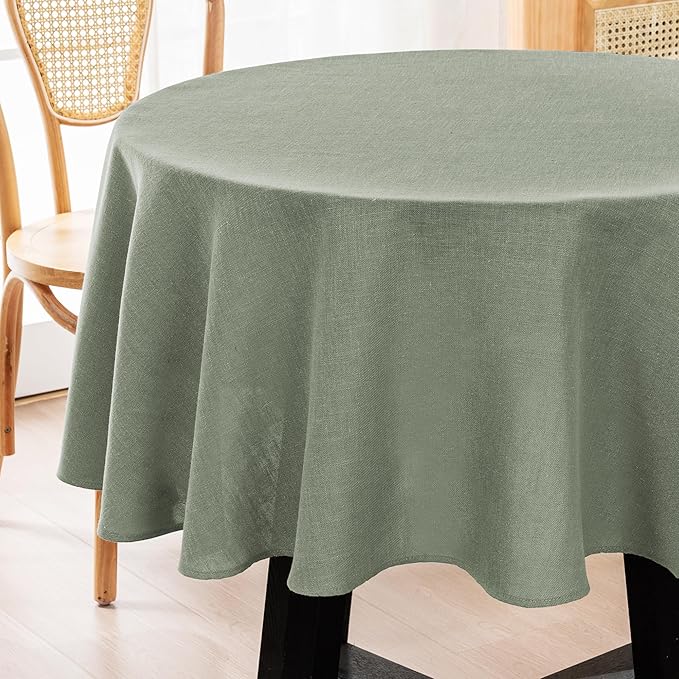 H.VERSAILTEX Linen Table Cloths Round 60 Inch Premium Tablecloth Spill-Proof Waterproof Table Cover for Dining Buffet Feature Extra Soft and Thick Fabric Wrinkle Free, Sage