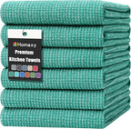 Homaxy Premium Kitchen Towels(18”x 28”, 6 Pack), Large Cotton Kitchen Hand Towels, Flat and Terry Dish Towels, 380 GSM Highly Absorbent Tea Towel Set with Hanging Loop, Green