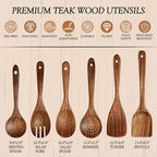 Wooden Spoons for Cooking – 6-Piece Teak Wood Cookware Utensil Set with Smooth Finish – Non-Stick, Comfortable Grip – Durable, Heat Resistant Kitchen Utensils