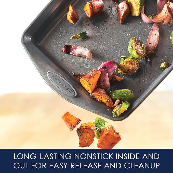 Rachael Ray Nonstick Bakeware Set with Grips, Nonstick Cookie Sheets / Baking Sheets - 3 Piece, Gray with Sea Salt Gray Grips