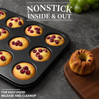 Tiawudi Mini Fluted Tube Cake Pan, 12 Cavity Bundt Cake Baking Pan, Non-stick Baking Mold for Cupcakes, Donuts, Cornbread, Brownies, Jellies, Set of 2