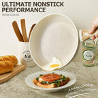 MICHELANGELO Granite Frying Pans, 8 Inch, 9.5 Inch and 11 Inch Nonstick Frying Pan Set with Anti-Scald Handle, White