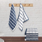 Urban Villa Dish Cloths Terry Cotton Pack of 6, Highly Absorbent Quick Drying Super Soft Premium Dish Towels for Kitchen with Hanging Loop Hand & Tea Towels - 12x12 Inch, (Blue & White, Checks)