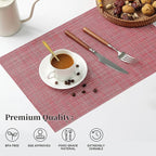 Leetaltree Red Placemats Set of 4 - Heat Resistant Non-Slip Place mats for Dining Table, Washable Durable PVC Vinyl Woven Table Mats（Red, 4）