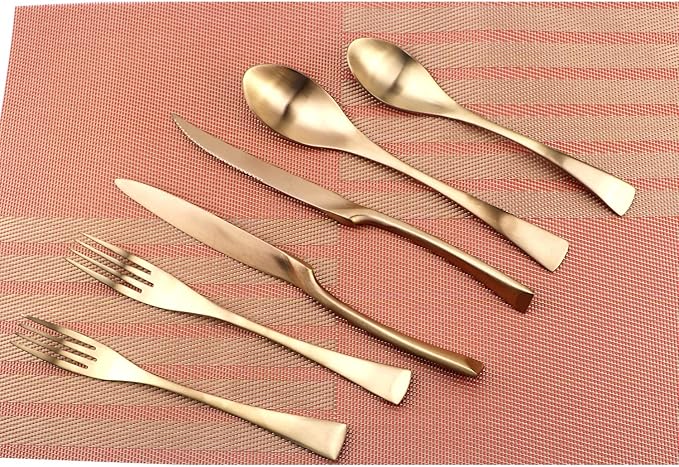 6-Piece Flatware Set,Extra Thick Heavy Duty - 18/10 Stainless Steel Cutlery Sets,High Matte Finish Rose Gold Flatware Sets Service for 1,Multipurpose Use for Home,Kitchen Utensil Sets