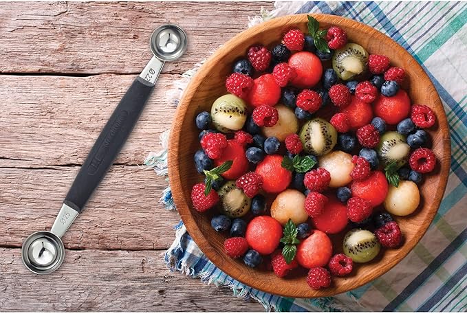 CatCora Melon Baller, Professional 18/8 Stainless Steel Dual Blades 22/25-Millimeter For Melon Balls and Garnishes, Ergonomic Soft-Grip Handle