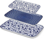 vancasso Serving Platters Set of 3, 16"/14"/12" Inch Rectangular Trays - Serving Platter Extra Large, Ceramic Serving Dish Microwave & Dishwasher Safe (Vintage Blue A)