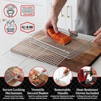 BLAZIN' GRILL Baskets for Outdoor Grill | 2 Grilling Baskets with Detachable Handle | Grill Baskets for Outdoor Grill with BBQ Gloves | Barbecue Grill Set for Vegetables, Seafood & Meat | Fish Grill Basket