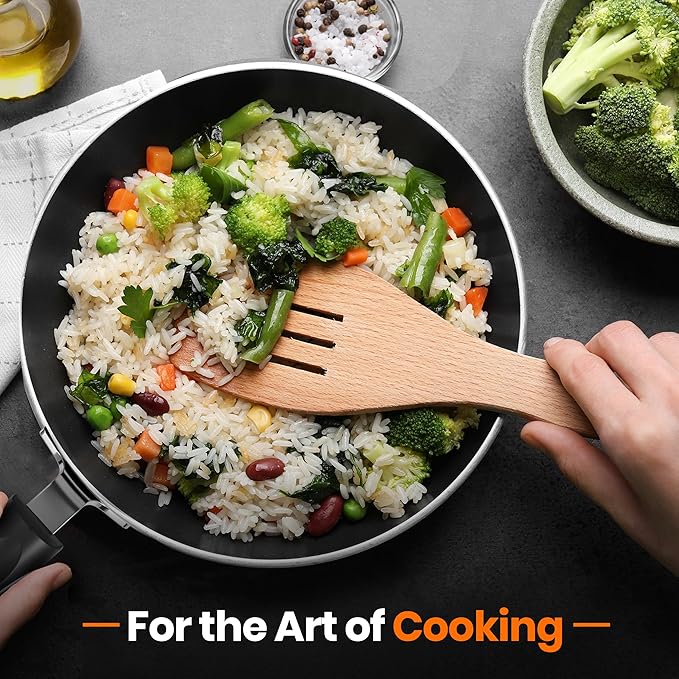 KICHLY 8 Pieces Pots and Pans Set, Non Stick Kitchen Cookware Set, Induction Frying Pans 20cm, 28cm, Saucepan with Lids 20cm, 18cm, Non Induction Saucepan 16cm, Pots and Pans Set Nonstick, Black