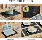 Softalker Faux Linen Placemats Set of 12-12 x 18 Inch, Heat Resistant Double Layered Durable Burlap Farmhouse Place Mats, Non-Slip Washable Rustic Table Mats for Dining, Kitchen, Party（Black