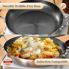 Inqibee 13-Incn Hybrid Tri-Ply Stainless Steel Ceramic Non Stick Paella Pan with Lid,Griddle,Large Skillet,Induction Cooking Pan,Dishwasher and Oven Safe