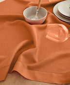 Solino Home Linen Square Tablecloth 52 x 52 Inch - 100% Pure Linen Pumpkin Table Throw - Classic Hemstitch, Machine Washable Table Cloth for Fall, Autumn, Halloween