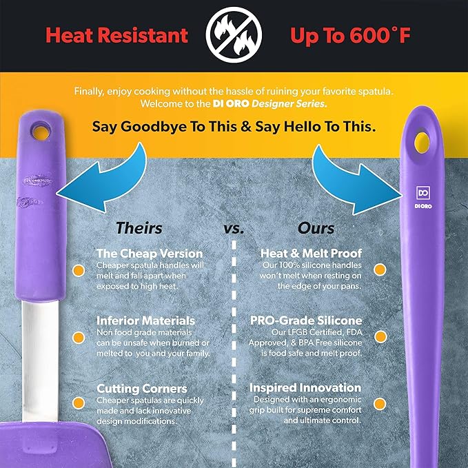 DI ORO Silicone Ladle – Soup Ladle for Cooking & Serving Heat-Resistant - Large Kitchen Ladle Nonstick Cookware Safe - Soup Serving Spoon with Wide Bowl - Silicone Utensil Dishwasher Safe (Lavender)