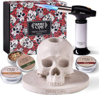 Whiskey Smoker Kit with Torch - Old Fashioned Smoker Kit comes with Skull-Shaped Smoke Infuser, Culinary Torch and Wood Chips (Apple, Cherry, Hickory) - Gifts for Men (Without Butane)