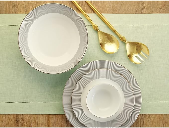 Solino Home Linen Sage Green Table Runner 90 Inches Long - 100% Pure Linen Hemstitch 14 x 90 Inch Table Runner for Dining, Summer, Fall, Autumn - Classic Hemstitch