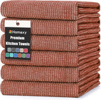 Homaxy Premium Kitchen Towels(18”x 28”, 6 Pack), Large Cotton Kitchen Hand Towels, Flat and Terry Dish Towels, 380 GSM Highly Absorbent Tea Towel Set with Hanging Loop, Rust