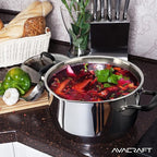 AVACRAFT Tri-Ply Stainless Steel Stockpot with Glass Strainer Lid, Side Spouts, 6 Quart Multipurpose Sauce Pot