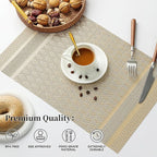 Leetaltree Stardust Yellow Placemats Set of 6 - Heat Resistant Non-Slip Place mats for Dining Table, Washable Durable PVC Vinyl Woven Table Mats（Stardust Yellow, 6）