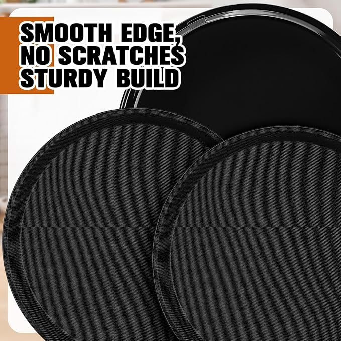 Zopeal 6 Pieces Black Round Restaurant Serving Tray, Plastic Non Slip Surface Food Meals Server Tray with Raised Edges for Home, Kitchen, Restaurant, Cafeteria, Bar (14")