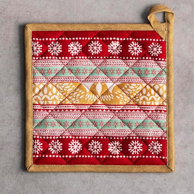 Maison d' Hermine Pot Holders Set 100% Cotton Heat Resistant Potholders 8" x 8" Hot Pads with Loop BBQ, Cooking, Baking, Grilling, Kitchen, Handling Hot Pans (Pack of 2, Sofia)