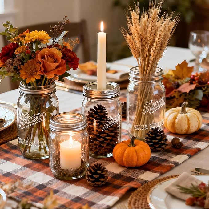 WELLIFE Wide Mouth Mason Jars, 6 Pack Mason Jars 32 oz for Pickling, Canning, Fermenting and Food Storage, Microwave & Dishwasher Safe