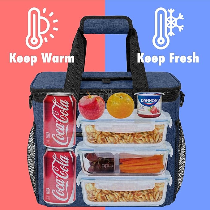 OPUX Soft Cooler Bag, Insulated Collapsible Lunch Cooler Tote for Men Work Camping Beach Travel, Portable Soft Sided Leakproof Waterproof Large Lunch Bag Box with Shoulder Strap 24 Cans, Heather Navy