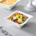 MALACASA Ivory White Dinnerware Set, 12 Pieces - Porcelain Dinner Plates, Dessert Plates and Bowls, Square Flora Pattern