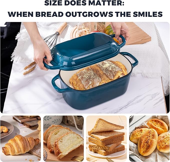 4.6 Quart Dutch Oven for Sourdough Bread Baking, Combo Oval Enameled Cast Iron Bread Pan with Lid, Bread Dutch Oven for a Crispy Crust, Teal